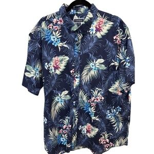 Club Room Aloha Hawaiian Blue Floral Short Sleeve Button Front Shirt 3XL